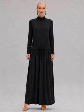 Burberry Black Drop Waist Corset Longsleeve 100% Silk maxi dress Whimsygoth